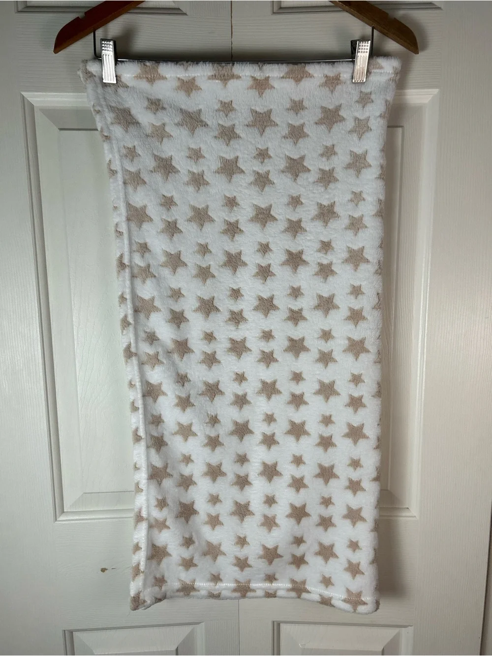 Kidgets Tan White Stars Baby Blanket Soft Plush Lovey